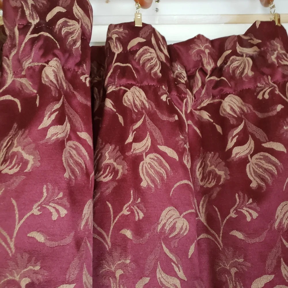 Custom Drapes 150 x 98 2 Panel Maroon Gold Floral Jacquard Room Darken Rod Pkt